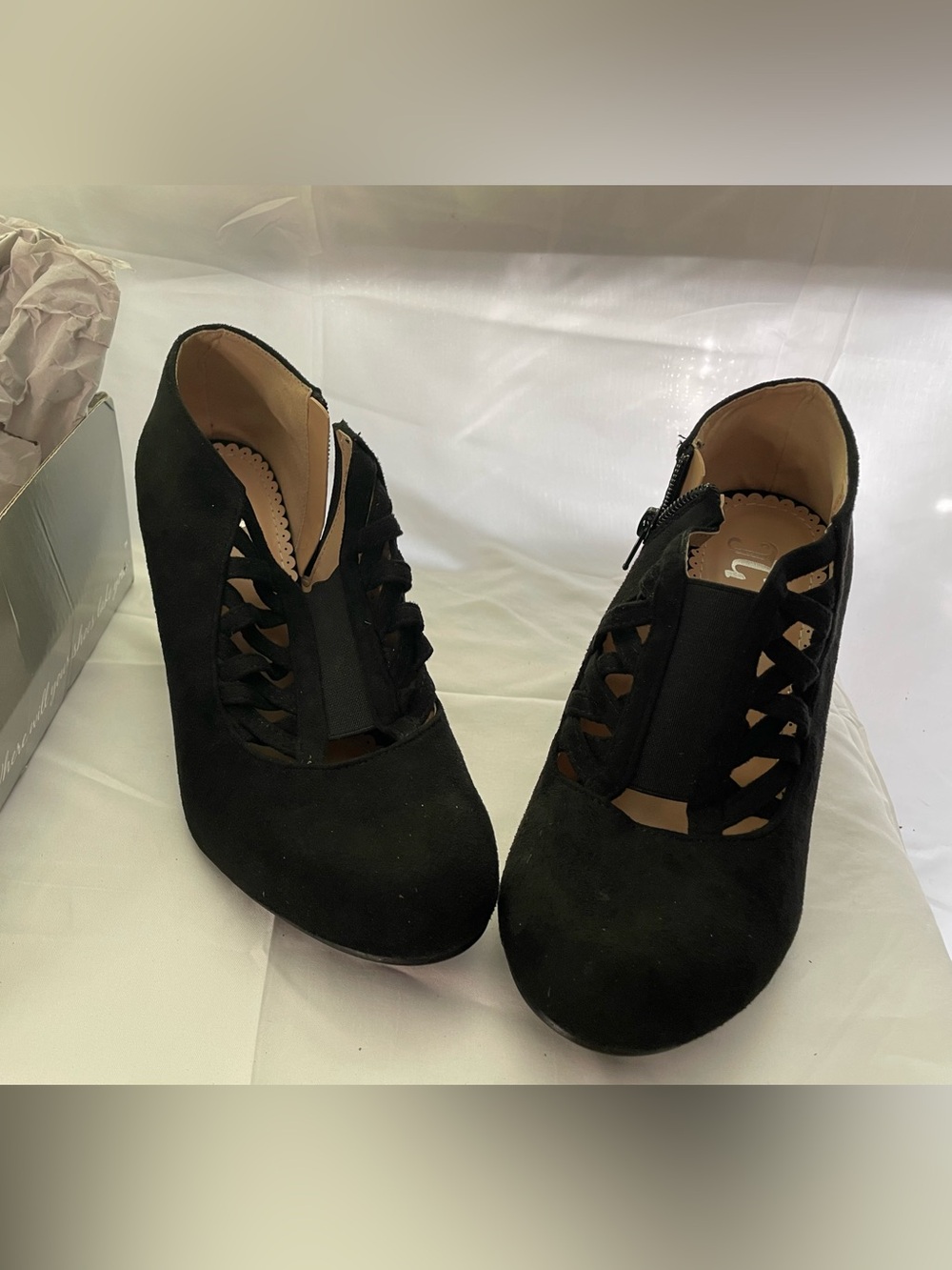 Black Women's Lace-Up Faux Suede Heels